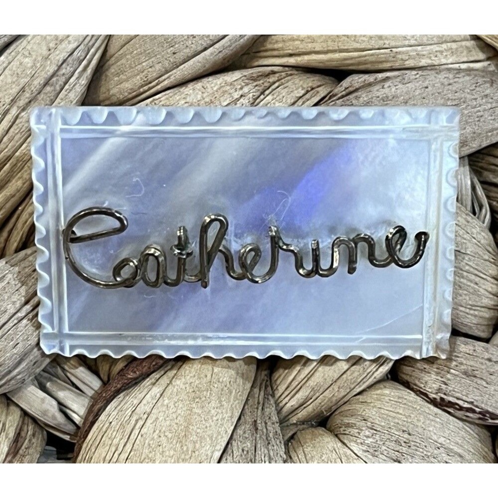 VTG Carved Mother of Pearl Shell Pin Brooch Gold Filled Wire Name Catherine - Picture 6 of 9